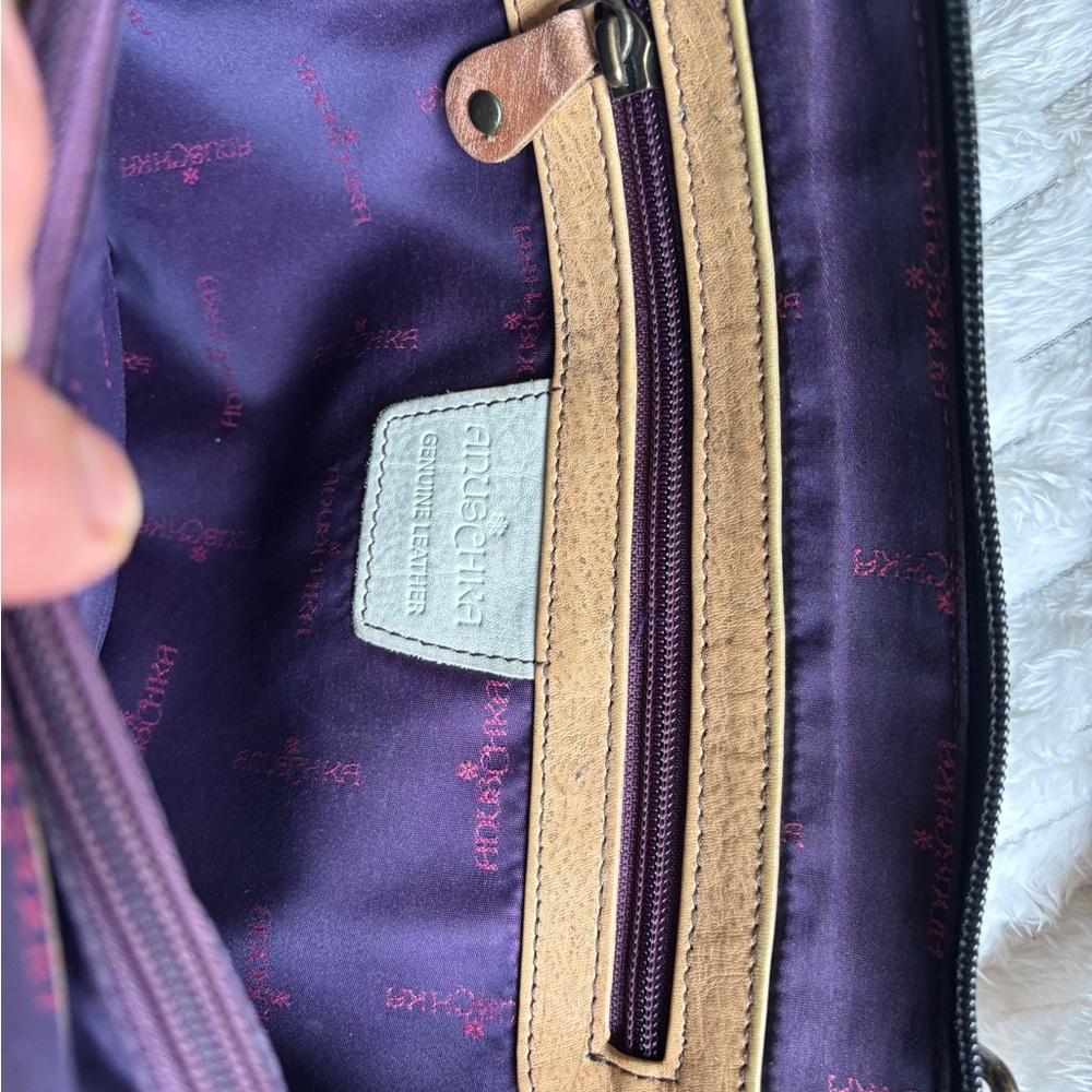 Anuschka Hand Painted Leather Floral Crossbody Organizer Antique Brass Hardware - Picture 8 of 10